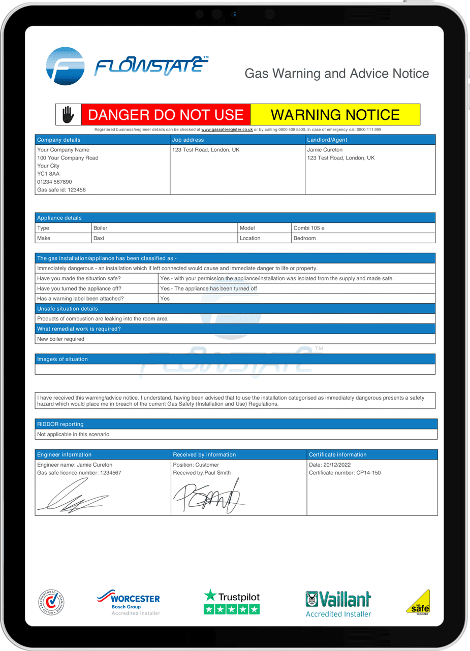 cp14 Gas Warning Notic